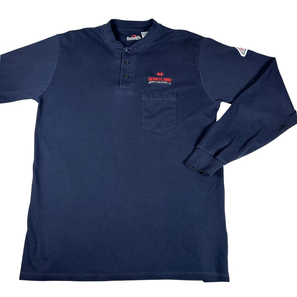 Bulwark FR‎ Mens Navy Blue Long Sleeve Henley Shirt Large Flame Resistant